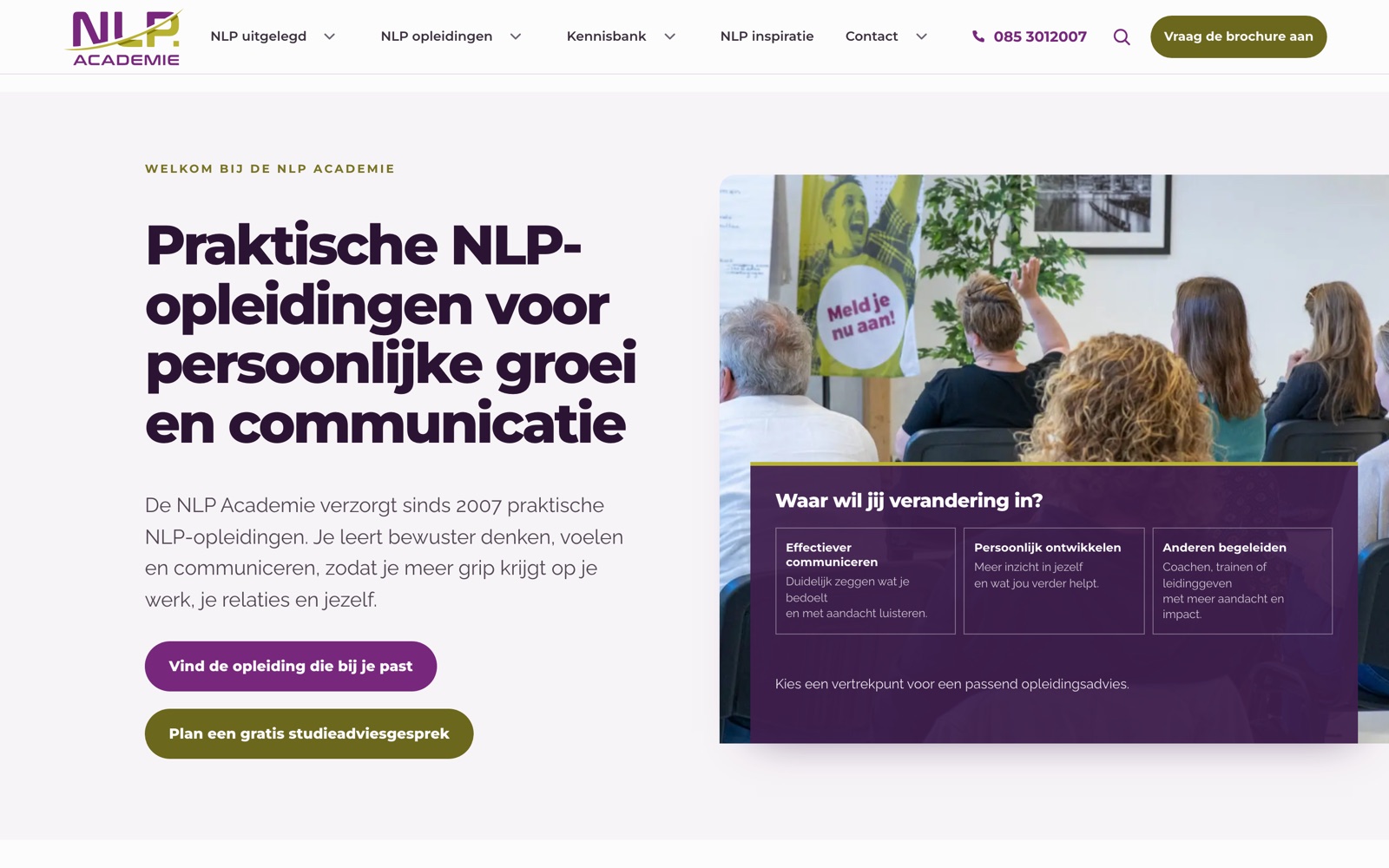 De homepage van nlpacademie.nl